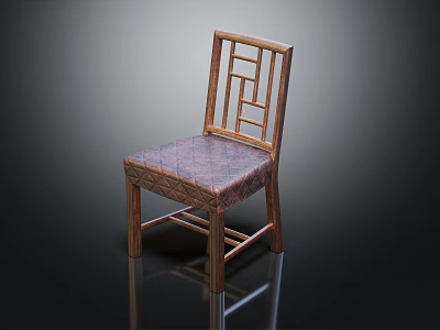 Traditional Wooden Frame Leisure Chair With Geometric Backrest And Patterned Upholstered Seat 3d model