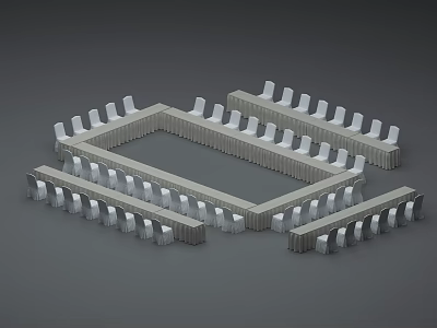 Modern Geometric Conference Table With Multiple White Chairs Neatly Arranged Around 3d model