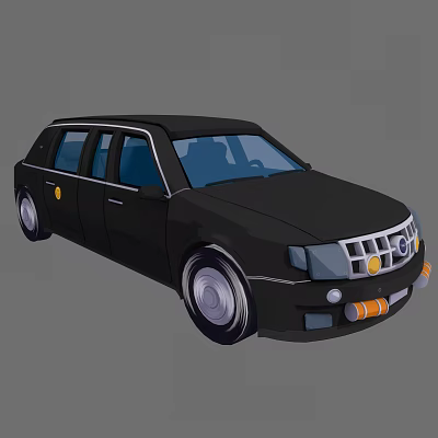Black Luxury Limousine With Long Body Blue Windows Silver Wheels And Orange Front Stripes 3d model