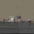 Modern Minimalist Lounge Chairs With Wooden Frame Cushions And Side Tables On Wooden Floor