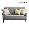 Comfortable Gray Sofa With Green Patterned And Light Colored Pillows 3d model