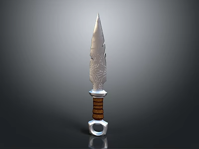 Traditional Decorative Dagger With Silver Engraved Blade And Brown Wooden Handle Metal Ring Accent 3d model