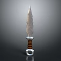 Traditional Decorative Dagger With Silver Engraved Blade And Brown Wooden Handle Metal Ring Accent