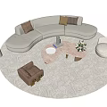 Curved Light Gray Sofa Set with Brown Cushions Round Rug Coffee Table and Floor Lamp