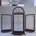 Wooden Casement Windows With Geometric Glass Patterns And Arched Top Design