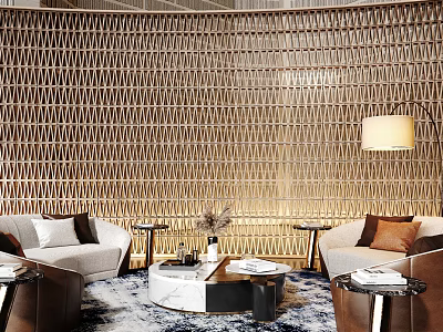 Modern Luxury Living Room Interior With Sofa Coffee Table Set Throw Pillows And Metallic Wall 3d model