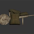 Traditional Wooden Hand Cart With Brown Burlap Sacks For Household Use