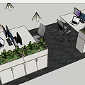 Modern Open Office Workspace With Desks Chairs And Green Plants