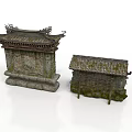 Traditional Chinese Architecture Models With Moss Covered Roofs Carved Stone Bases And Decorative Details
