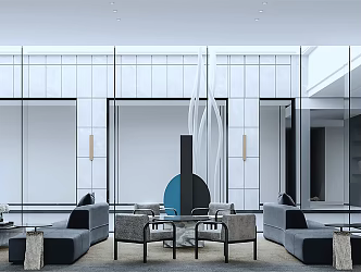 Interior of sales office in modern reception area 3d model