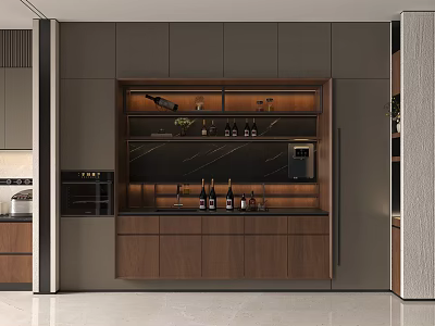 Sleek Modern Wooden Wine Cabinet With LED Lighting Wine Bottles And Wine Glasses 3d model