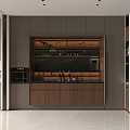 Sleek Modern Wooden Wine Cabinet With LED Lighting Wine Bottles And Wine Glasses