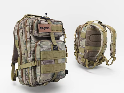 Bagrun Camouflage Backpack with Multiple Pockets Adjustable Straps Tactical Design for Outdoor Use 3d model