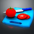 Fresh Whole Tomato And Sliced Pieces On Blue Cutting Board With Knife