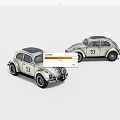Two Classic Cream Colored Volkswagen Beetle Cars With Number 53 And Striped Design