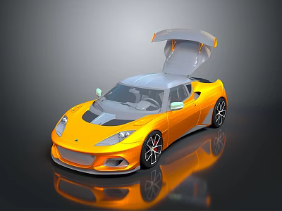 Yellow Sports Car With Scissor Doors Modern Design And Black Stripes 3d model