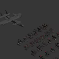 Military Weapon Models Display Featuring Various Types And Fighter Aircraft Model 3d model