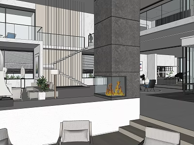 Modern Office Interior Design With Open Layout Staircase And Lounge Furniture 3d model