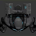 Hi Tech Biomechanical Character in Black Blue Armor with Glowing Cybernetic Elements