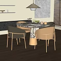 Modern Dining Table Set Marble Top Metal Base with Four Dark and Light Brown Chairs