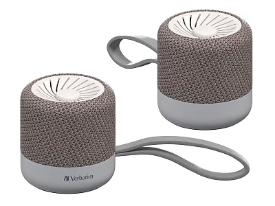 Verbatim Portable Speakers With Knit Texture White Top And Gray Base Carry Strap 3d model
