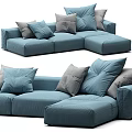 Blue Sectional Sofa With Soft Fabric And Multiple Decorative Pillows Modern Style 3d model