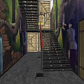 Immersive Cinema Interior With Red Seats Green Forest Background And Decorative Wall