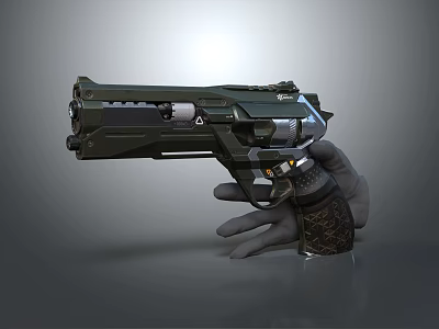 Modern Tactical Pistol Gripped In Tactical Gloved Hand With Black Metal Finish And Control Details 3d model