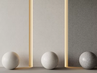 Sculptural Spheres Artwork With Textured Surfaces On Light Dark Illuminated Wall 3d model