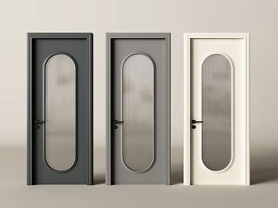 Stylish Hinged Doors In Dark Gray Light Gray And White With Oval Ribbed Glass Panels 3d model