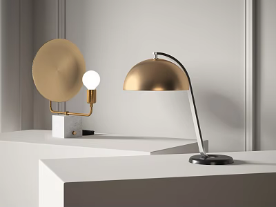 Modern Gold Table Lamps With White Base And Metal Stand For Minimalist Interior Decor 3d model