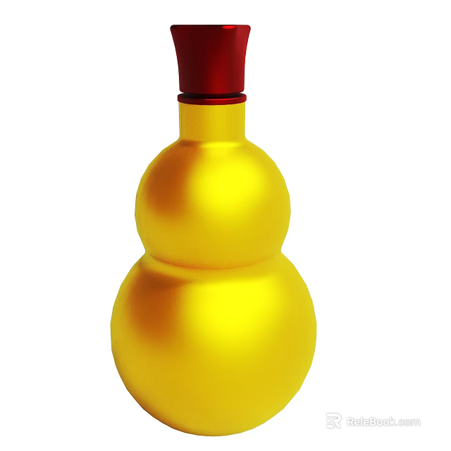 Gourd Shaped Yellow Bottle With Red Cap And Smooth Glossy Surface 3d model 