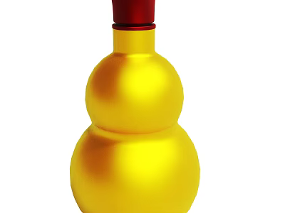 Gourd Shaped Yellow Bottle With Red Cap And Smooth Glossy Surface 3d model