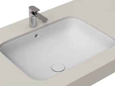 Modern White Built in Washbasin with Chrome Faucet on Light Countertop 3d model