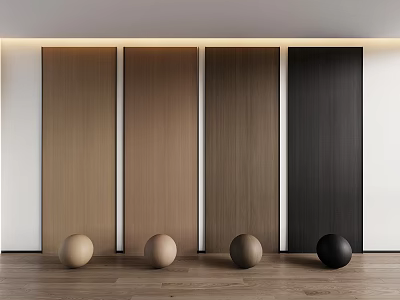 Vertical Wooden Wall Paneling with Four Color Tones Against White Wall and Wooden Floor 3d model