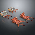 Four Modern Chairs With Orange Metal Frame And Transparent Seat Design