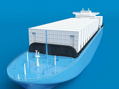Cargo Ship With Blue Hull And White Containers On Deck 3d model