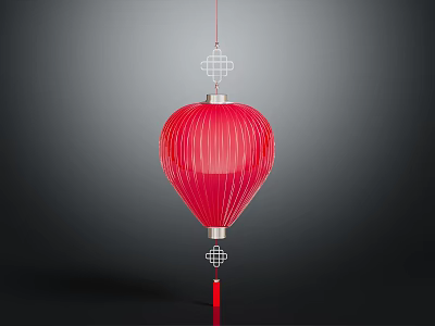 Red Lantern Decorative Furniture With White Stripes Silver Accents And Hanging Tassel Design 3d model