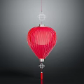 Red Lantern Decorative Furniture With White Stripes Silver Accents And Hanging Tassel Design