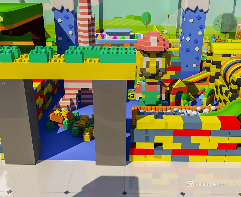 Colorful Lego Themed Shopping Mall Store For Kids Play With Slide And Building Blocks 3d model 