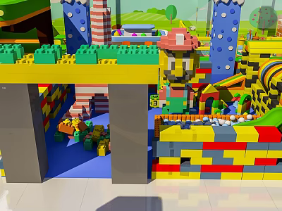 Colorful Lego Themed Shopping Mall Store For Kids Play With Slide And Building Blocks 3d model