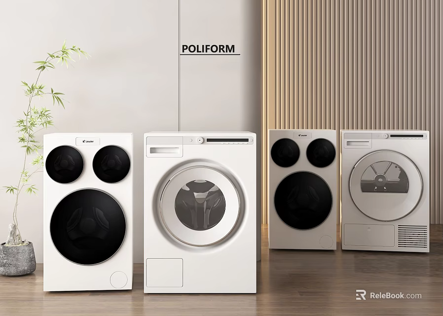 Modern POLIFORM Washing Machines With Various Styles White Body And Black Accents 3d model 