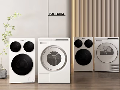 Modern POLIFORM Washing Machines With Various Styles White Body And Black Accents 3d model