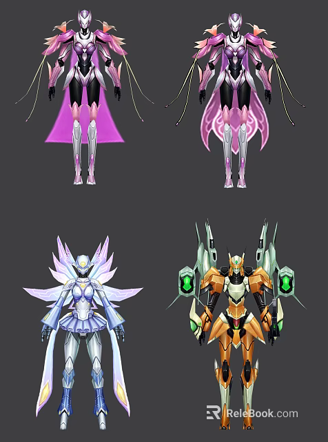 Smart Machines Featuring Colorful Mechanical Structures And Wing Designs 3d model