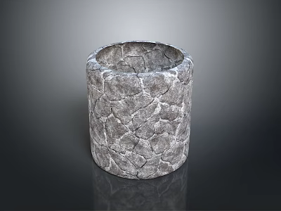 Gray Cylindrical Household Item With Cracked Texture For Storage And Decoration 3d model