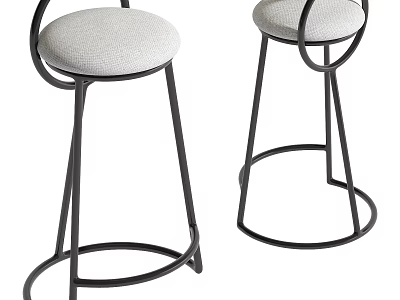 Modern Bar Stools Featuring Curved Backrest Metal Frame Round Base And Upholstered Seats 3d model