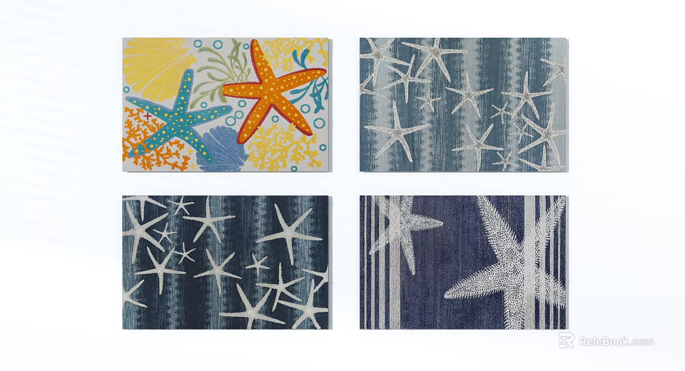 Decorative Square Rugs with Starfish Patterns in Various Colors and Designs 3d model