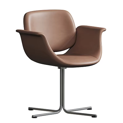 Brown Leather Office Chair With Curved Armrests And Metal Swivel Base 3d model