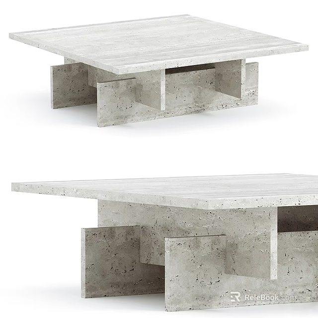 Modern Coffee Table With Geometric Concrete Base And Smooth Marble Tabletop 3d model 