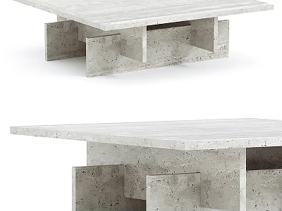 Modern Coffee Table With Geometric Concrete Base And Smooth Marble Tabletop 3d model